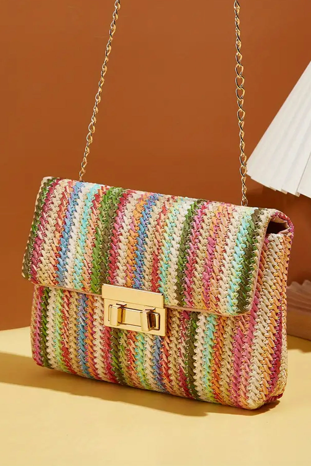 Strawberry Pink Striped Crochet Flapped Single Shoulder Bag-Shoulder Bag-[Adult]-[Female]-Strawberry Pink-ONE SIZE-2022 Online Blue Zone Planet