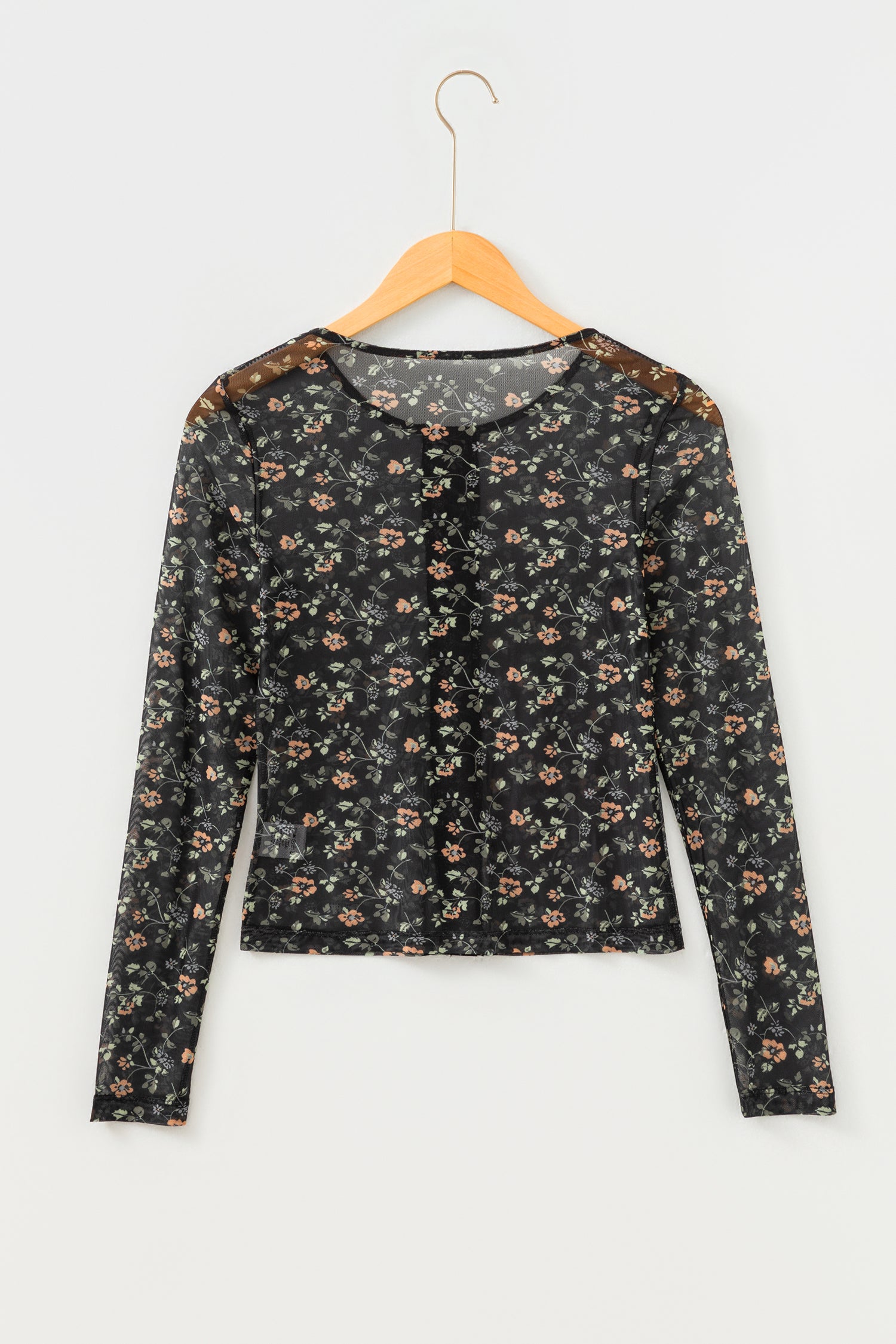 Black Floral Print Mesh Tank Button Front Slim Cardigan 2pcs Set-Tops/Long Sleeve Tops-[Adult]-[Female]-2022 Online Blue Zone Planet