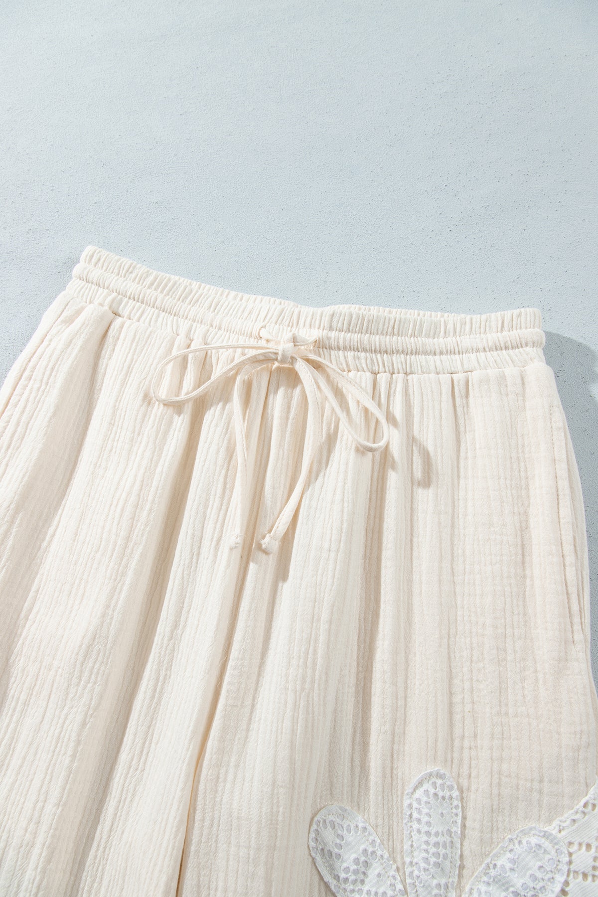 White Floral Lace Patchwork Boho Wide Leg Casual Pants-Bottoms/Pants & Culotte-[Adult]-[Female]-2022 Online Blue Zone Planet