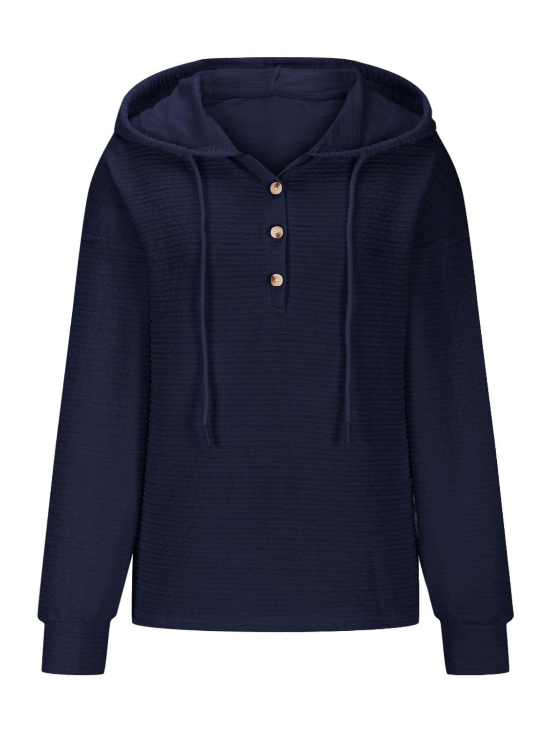 Drawstring Quarter Button Long Sleeve Hoodie-TOPS / DRESSES-[Adult]-[Female]-2022 Online Blue Zone Planet