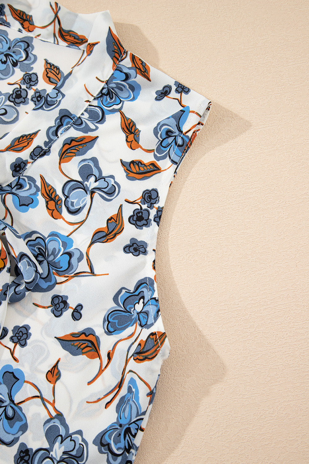 Sky Blue Floral Print Knotted V Neck Elegant Tank Top-Tops/Tank Tops-[Adult]-[Female]-2022 Online Blue Zone Planet