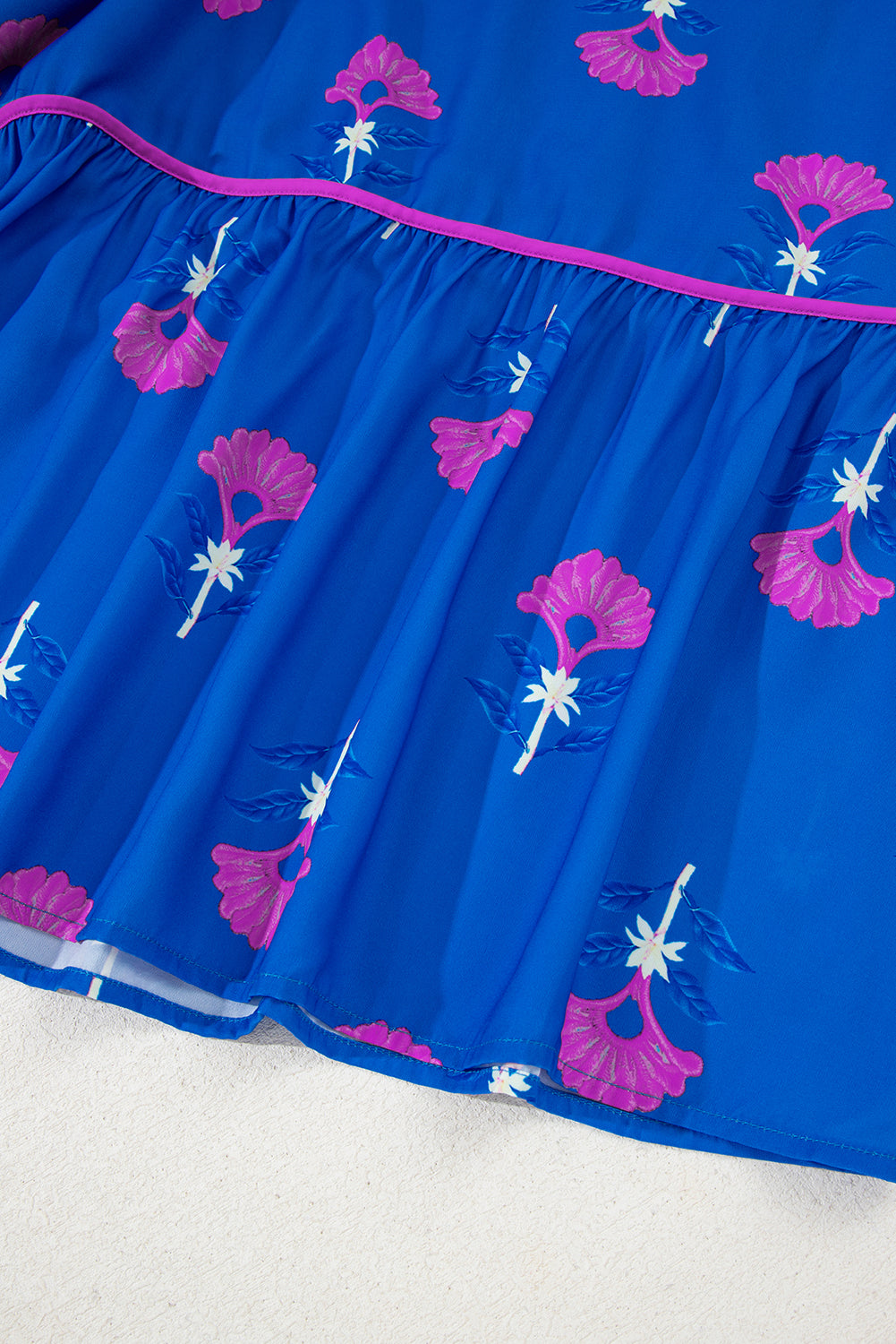 Blue Floral Print Notched Neck Butterfly Sleeve Shift Long Dress-TOPS / DRESSES-[Adult]-[Female]-2022 Online Blue Zone Planet