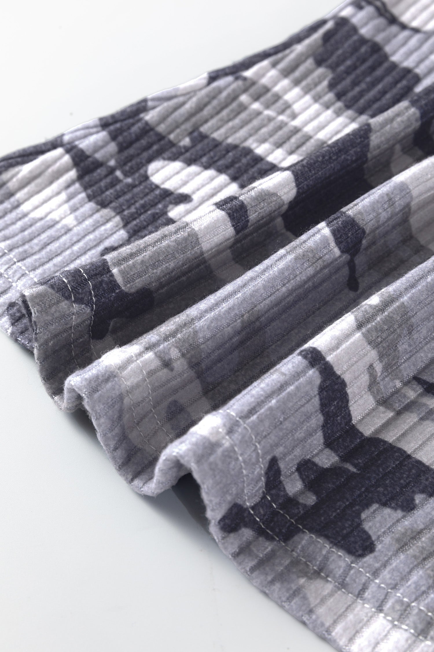 Gray Camouflage Print Ribbed Knit Round Neck Tank Top-Tops/Tank Tops-[Adult]-[Female]-2022 Online Blue Zone Planet