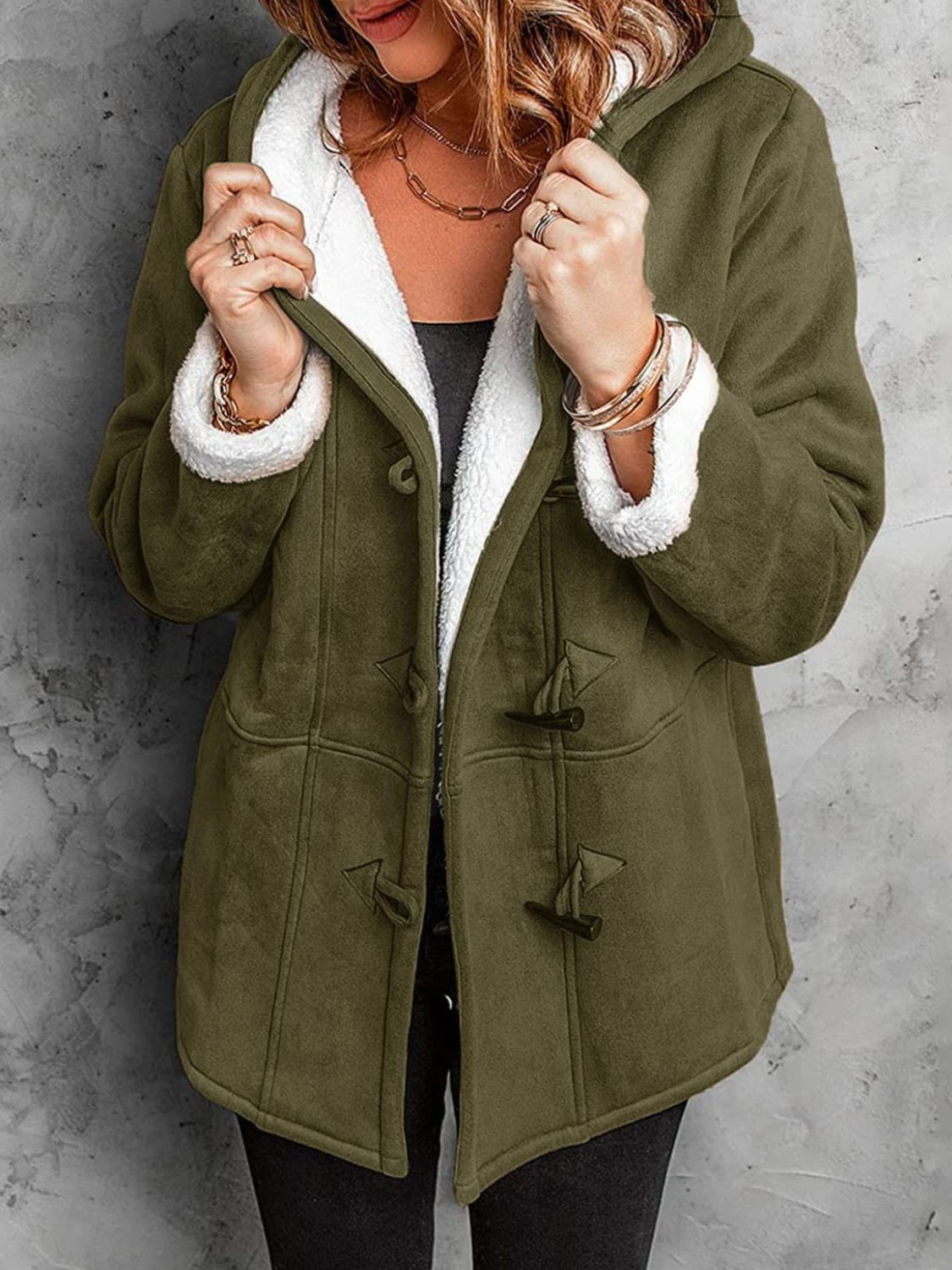 Full Size Pocketed Long Sleeve Hooded Toggle Jacket-TOPS / DRESSES-[Adult]-[Female]-Army Green-S-2022 Online Blue Zone Planet