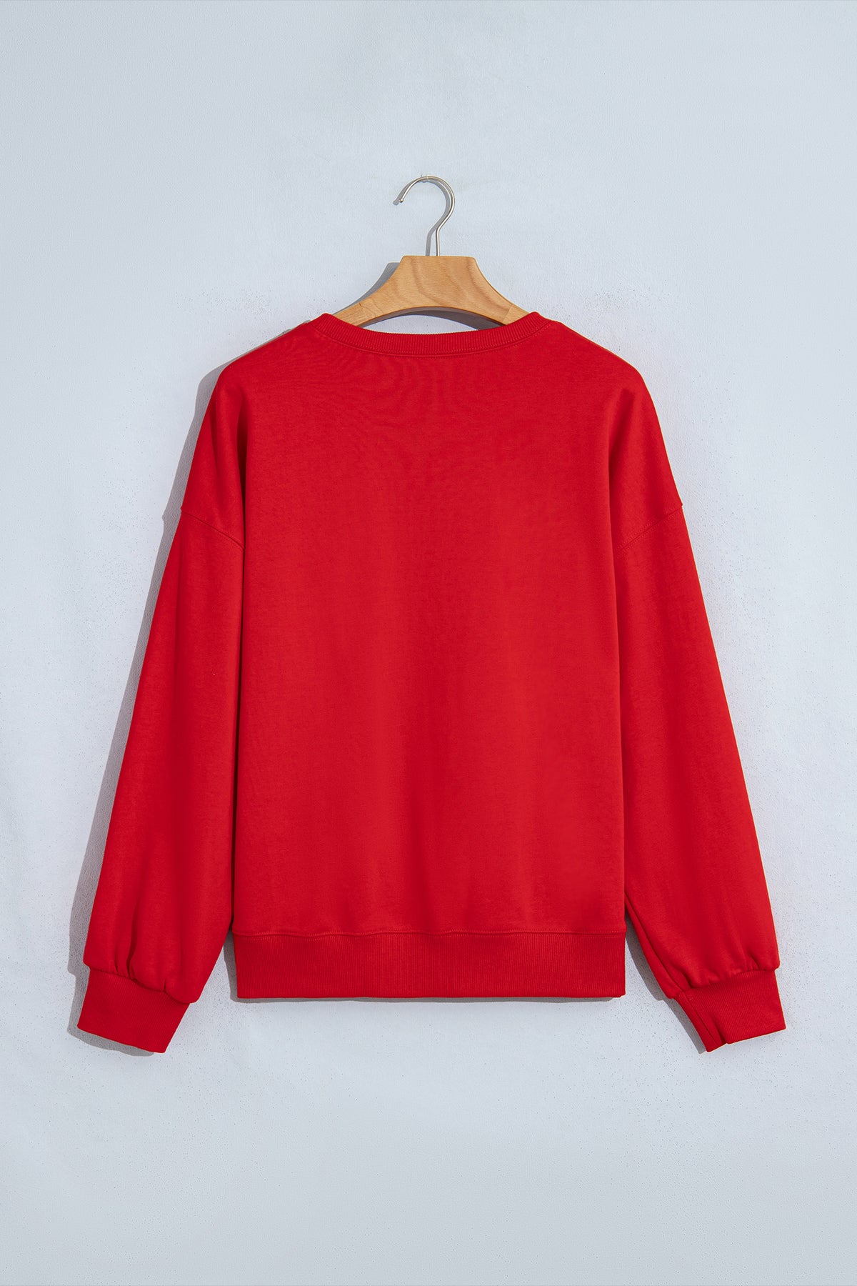 Fiery Red Christmas Embroidered Long Sleeve Casual Round Neck Loose Fit Sweatshirt-Tops/Sweatshirts & Hoodies-[Adult]-[Female]-2022 Online Blue Zone Planet