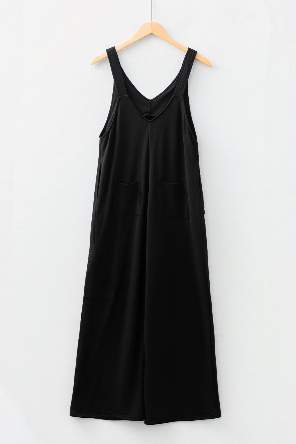 Black Solid Color Raw Seam Big Flower Patched Loose Overall Jumpsuit-Bottoms/Jumpsuits & Rompers-[Adult]-[Female]-2022 Online Blue Zone Planet