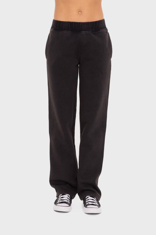 Mono B Elastic Waist Fleece Pants with Pockets-BOTTOMS SIZES SMALL MEDIUM LARGE-[Adult]-[Female]-Black-S-2022 Online Blue Zone Planet