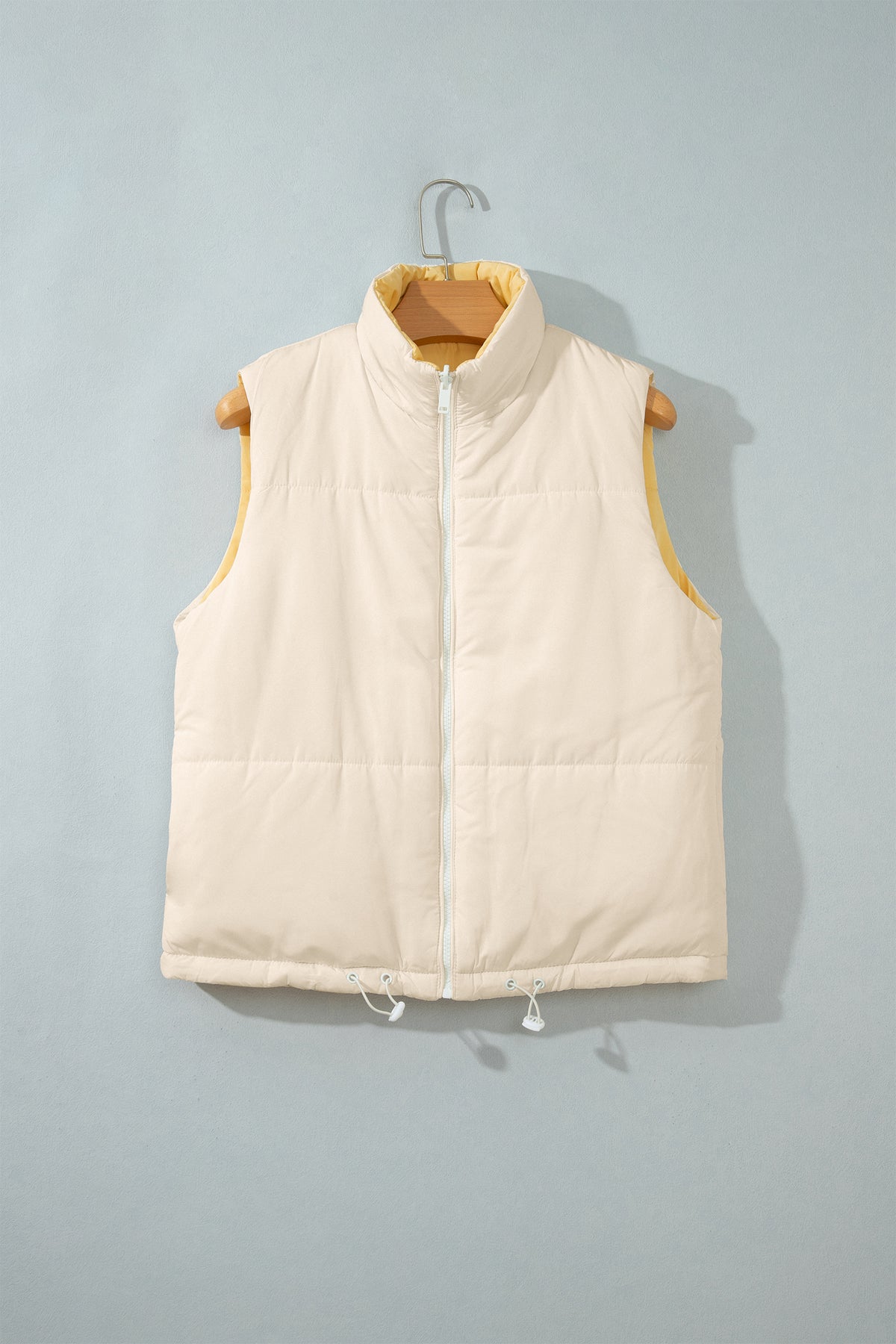 Parchment Reversible Double Wear Contrast Color Stand Neck Zip Pocket Quilted Vest-Outerwear/Vests-[Adult]-[Female]-2022 Online Blue Zone Planet