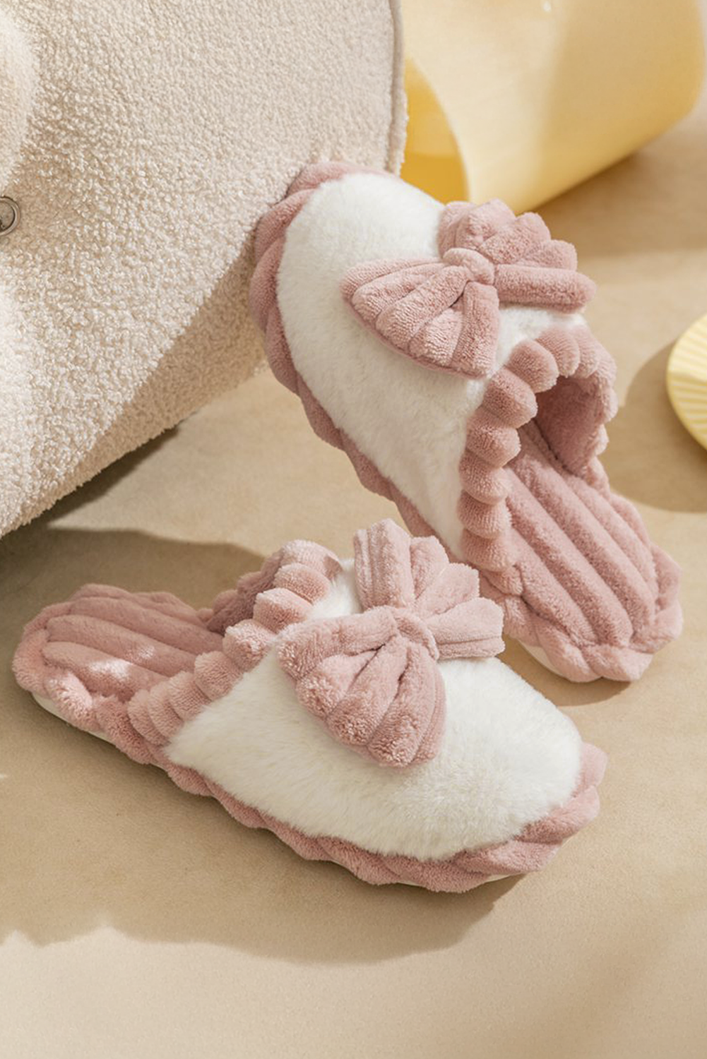 Fushia Bow Plush Winter Slipper-Slides Shoes + Flip Flops-[Adult]-[Female]-2022 Online Blue Zone Planet