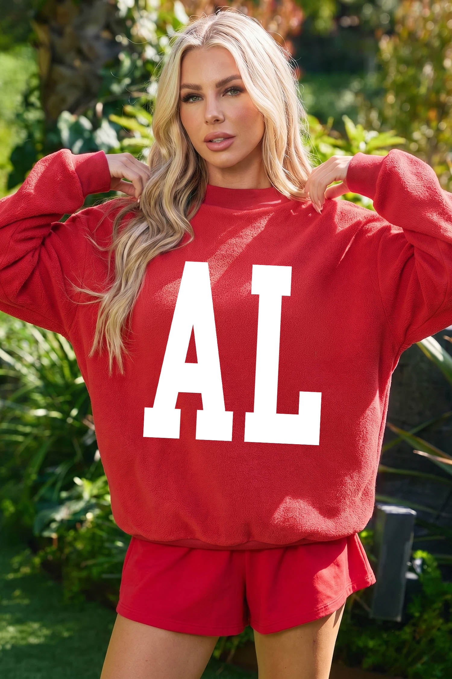 Racing Red ALABAMA/ AL Double Side Printed High Neck Reversible Baggy Sweatshirt-Graphic/Graphic Sweatshirts-[Adult]-[Female]-2022 Online Blue Zone Planet