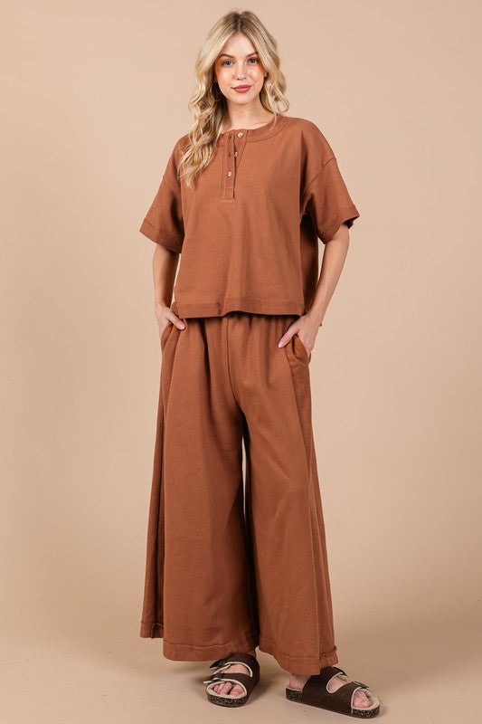 Ces Femme Half Button Half Sleeve Top and Pants Set-TOPS / DRESSES-[Adult]-[Female]-2022 Online Blue Zone Planet