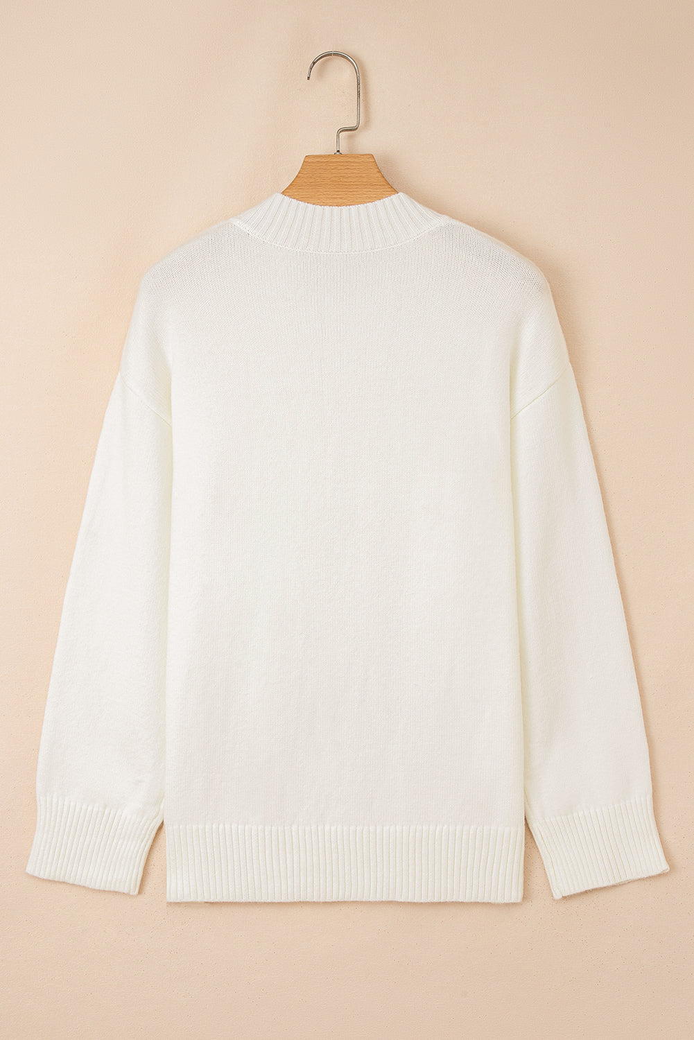 White Embroidered Flower Bouquet Ribbed Trim Loose Sweater-TOPS / DRESSES-[Adult]-[Female]-2022 Online Blue Zone Planet