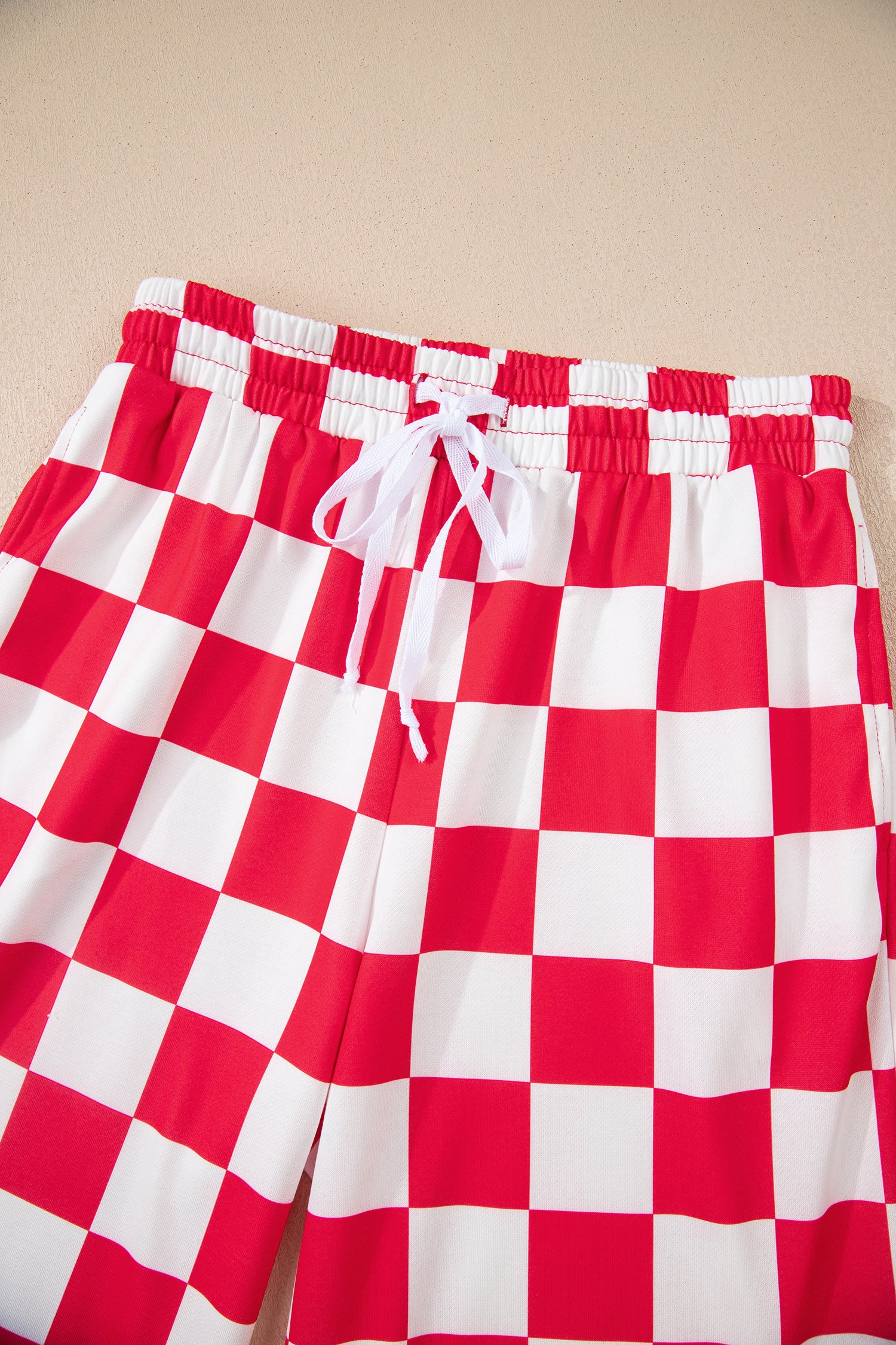 Red Checkered Print Half Zip Hoodie Loose Pant Set-Tops / Dresses-[Adult]-[Female]-2022 Online Blue Zone Planet