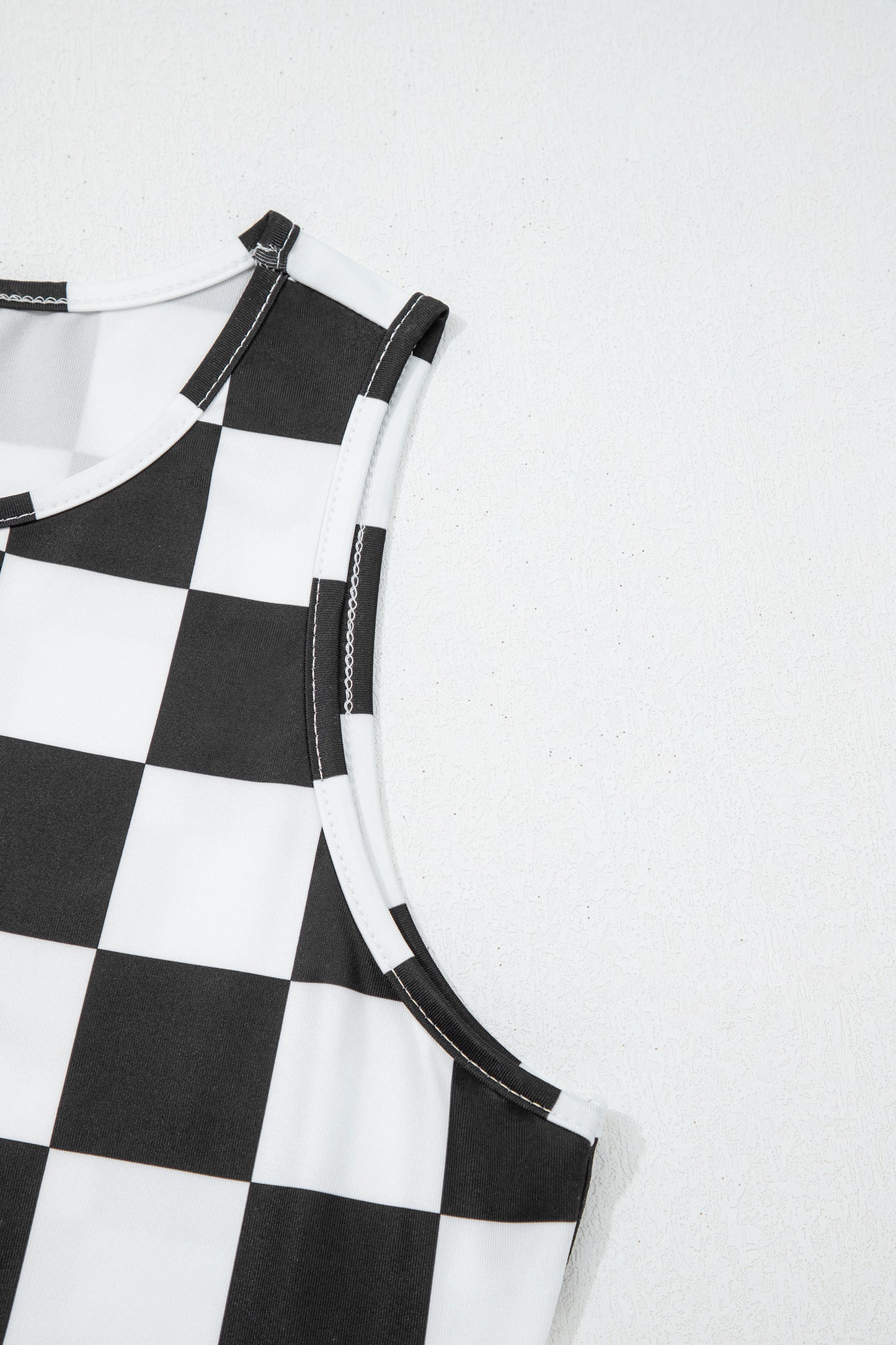 Black Checkerboard Printed Slim Tank Top-Tops/Tank Tops-[Adult]-[Female]-2022 Online Blue Zone Planet