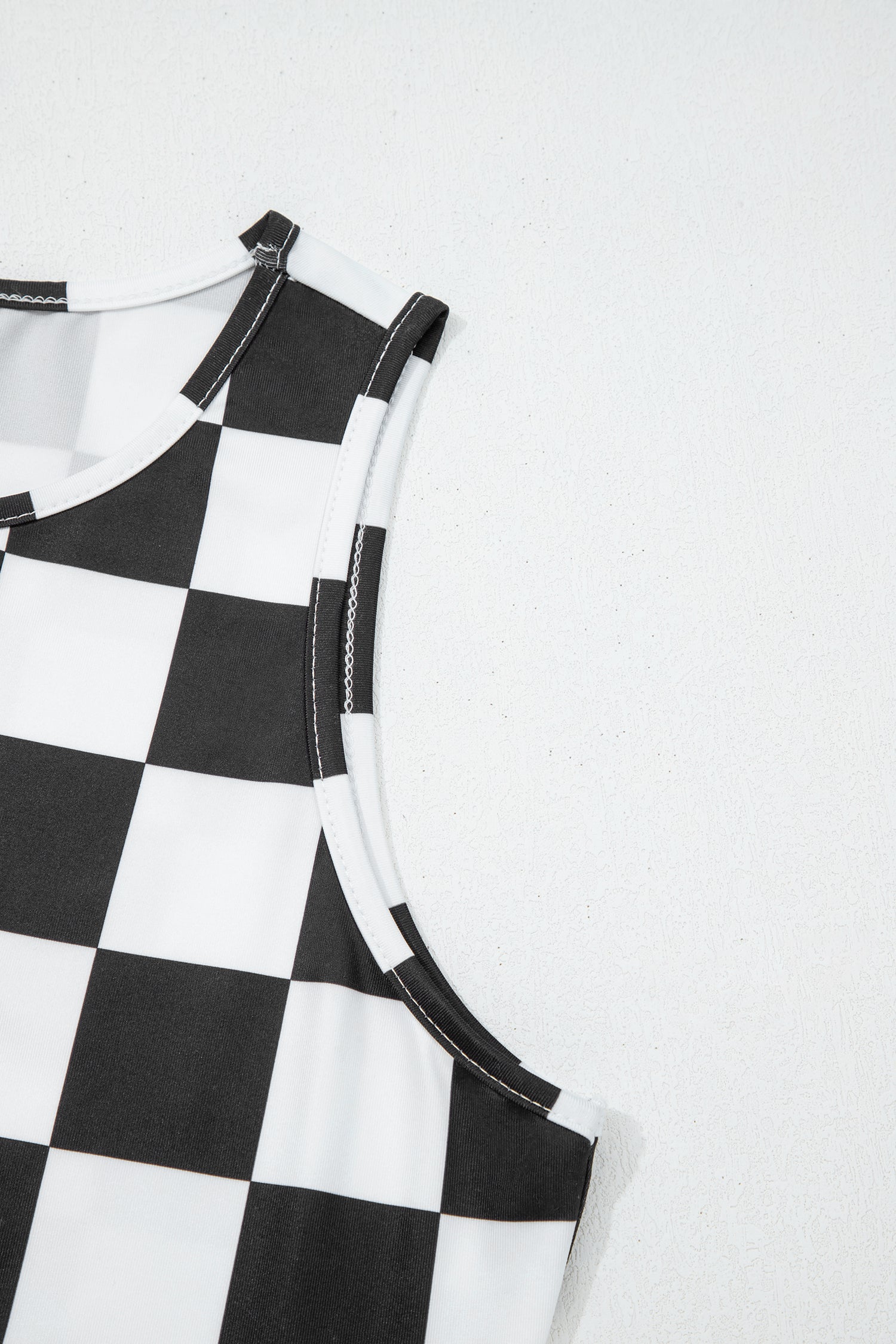 Black Checkerboard Printed Slim Tank Top-Tops/Tank Tops-[Adult]-[Female]-2022 Online Blue Zone Planet