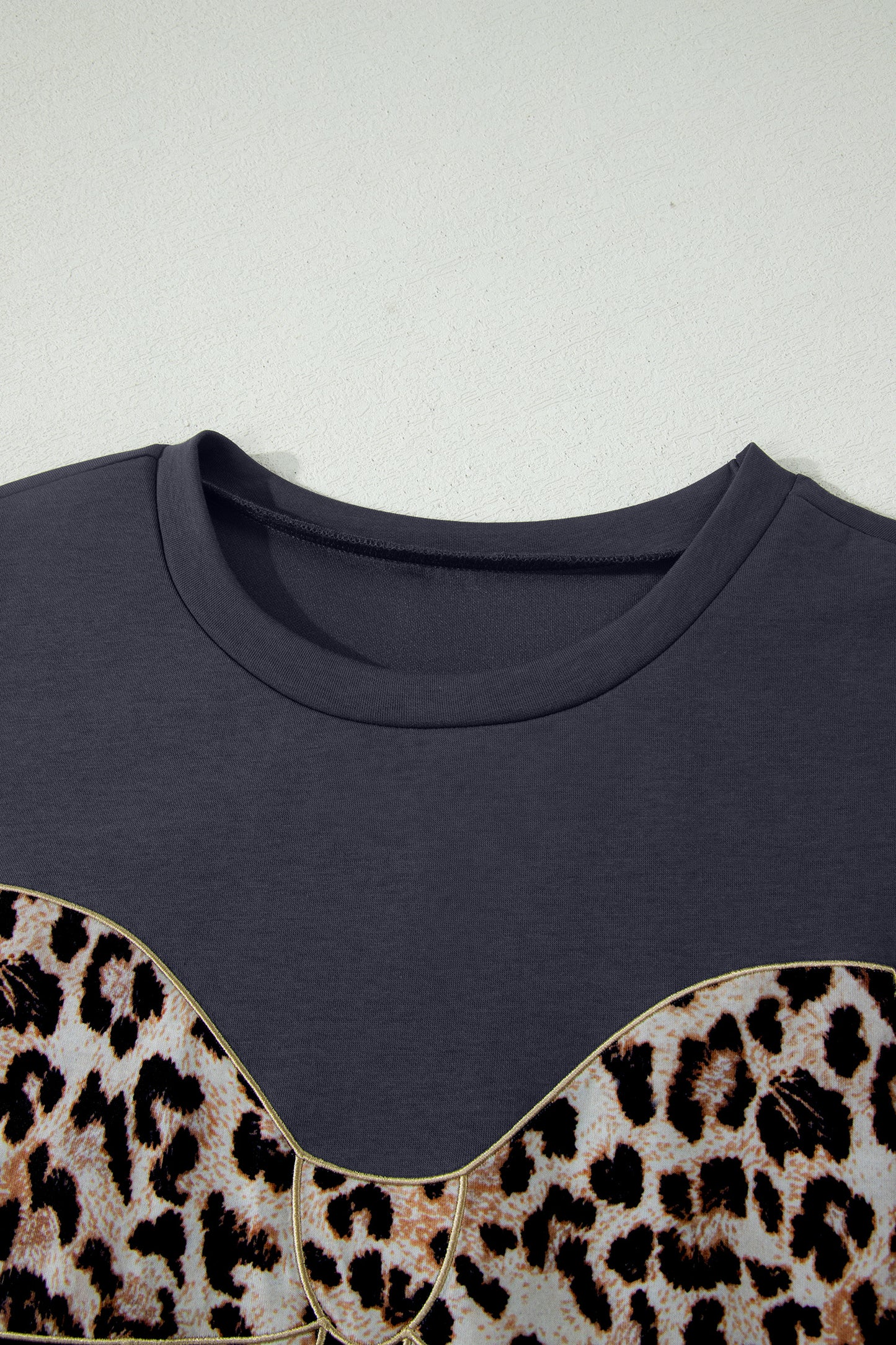 Dark Grey Contrast Leopard Bow Patched Short Sleeve T Shirt Long Dress-TOPS / DRESSES-[Adult]-[Female]-2022 Online Blue Zone Planet