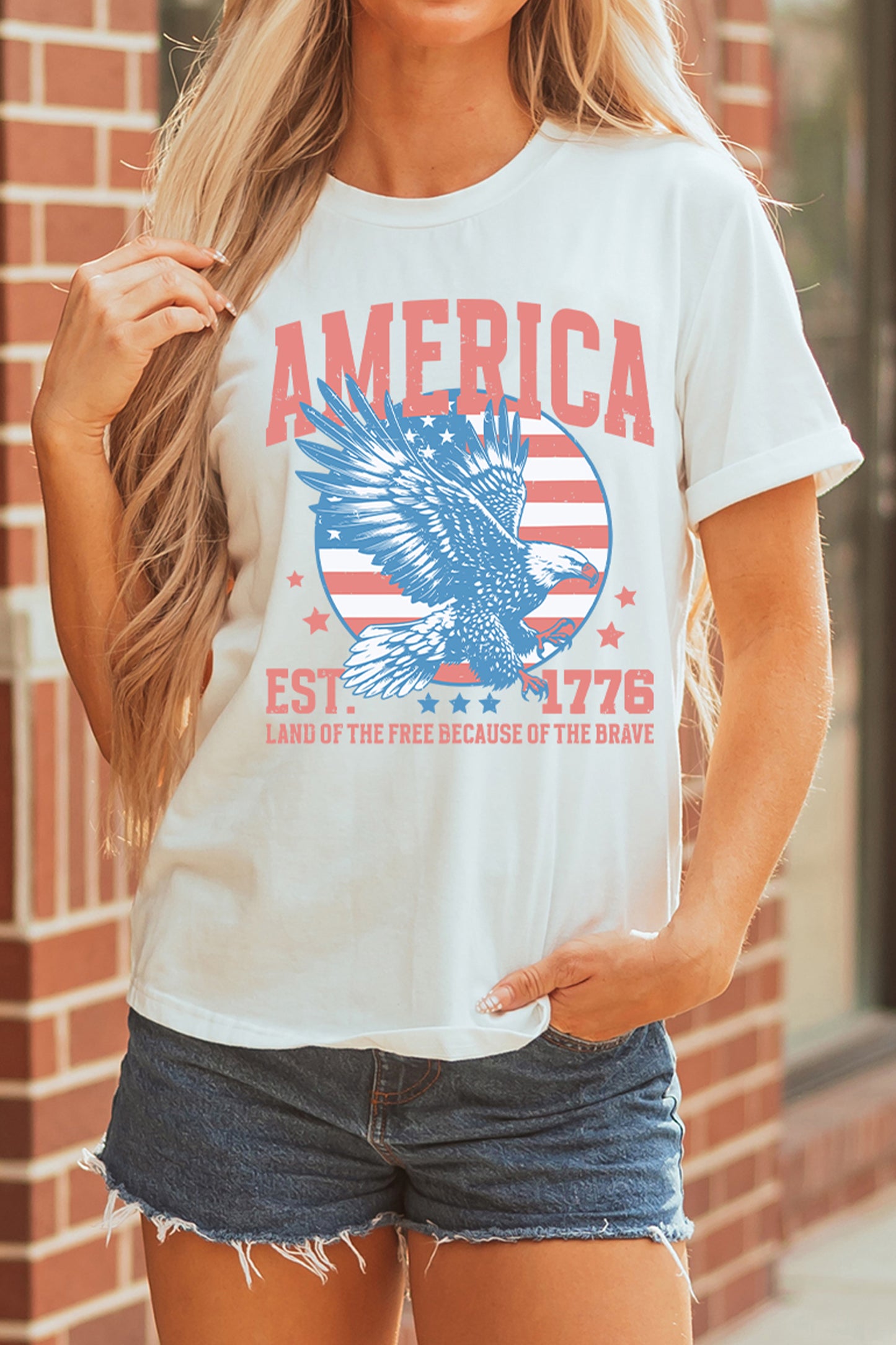 White Vintage America Eagle Printed Freedom Spirit Patriotic Tee-Graphic/Graphic Tees-[Adult]-[Female]-2022 Online Blue Zone Planet