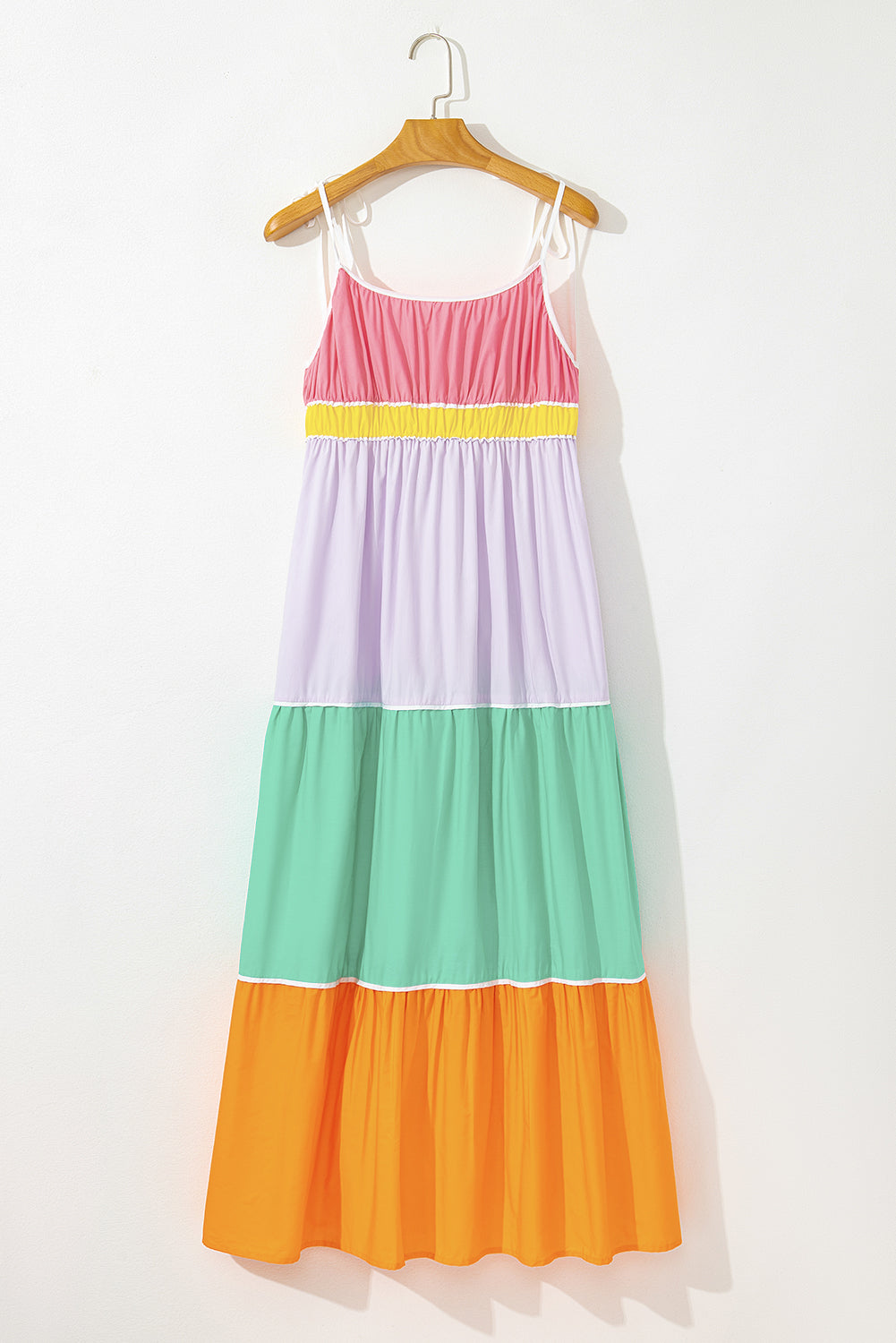 Multicolour Colorblock Self-tie Straps High Waist Flowy Maxi Dress with Pockets-Dresses/Maxi Dresses-[Adult]-[Female]-2022 Online Blue Zone Planet