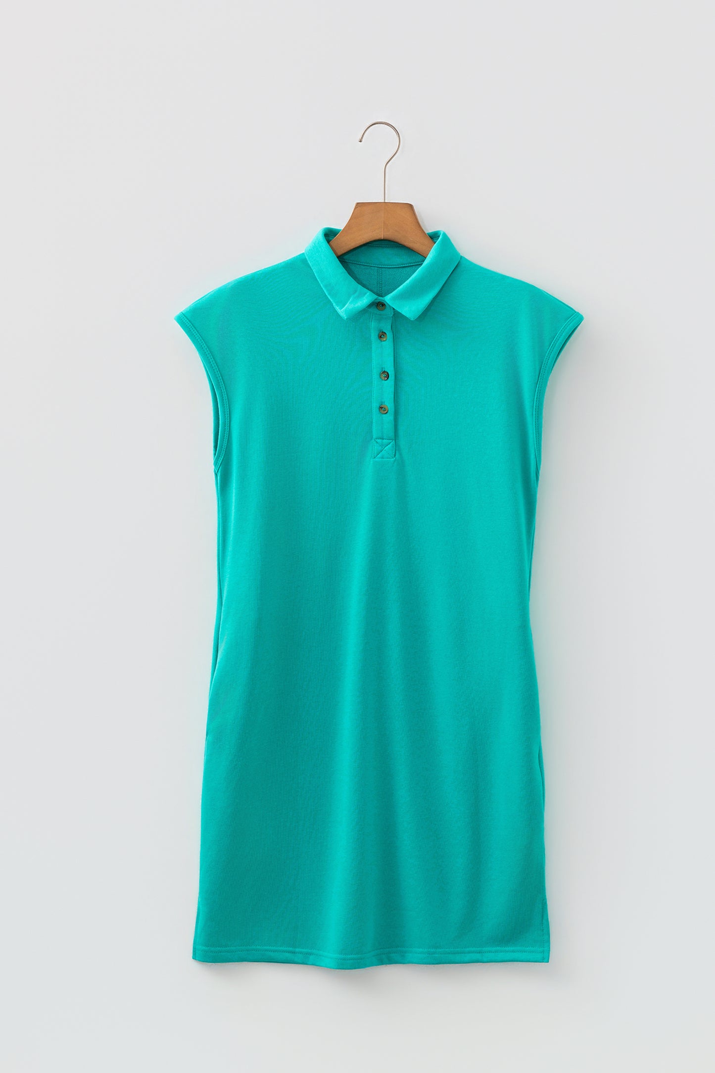 Sea Green Relaxed Fit Polo T Shirt Dress-TOPS / DRESSES-[Adult]-[Female]-2022 Online Blue Zone Planet