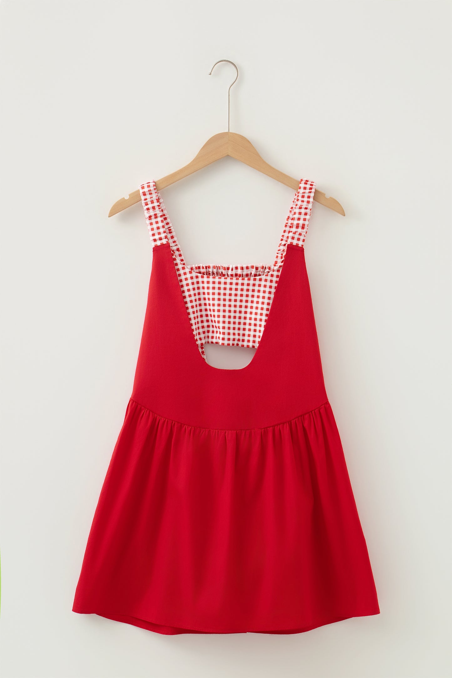 Yellow Cream Faux Two Piece Gingham Contrast Patchwork Loose Mini Dress-TOPS / DRESSES-[Adult]-[Female]-2022 Online Blue Zone Planet