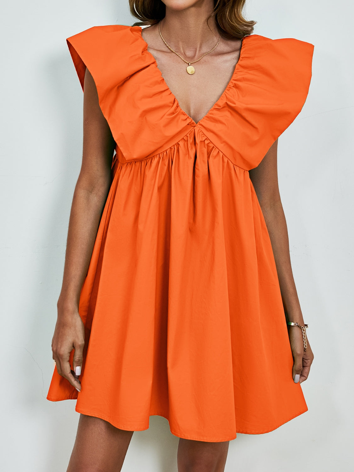 V-Neck Cap Sleeve Mini Dress-TOPS / DRESSES-[Adult]-[Female]-Tangerine-S-2022 Online Blue Zone Planet