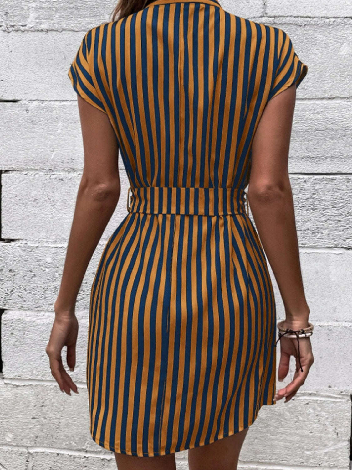 Tied Striped Cap Sleeve Mini Dress-TOPS / DRESSES-[Adult]-[Female]-2022 Online Blue Zone Planet