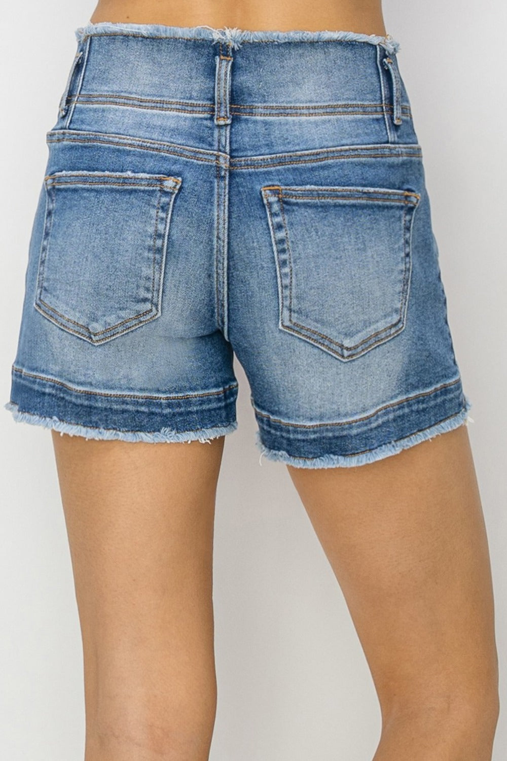 RISEN High Rise Seam Detailed Raw Edge Denim Shorts-BOTTOMS SIZES SMALL MEDIUM LARGE-[Adult]-[Female]-2022 Online Blue Zone Planet