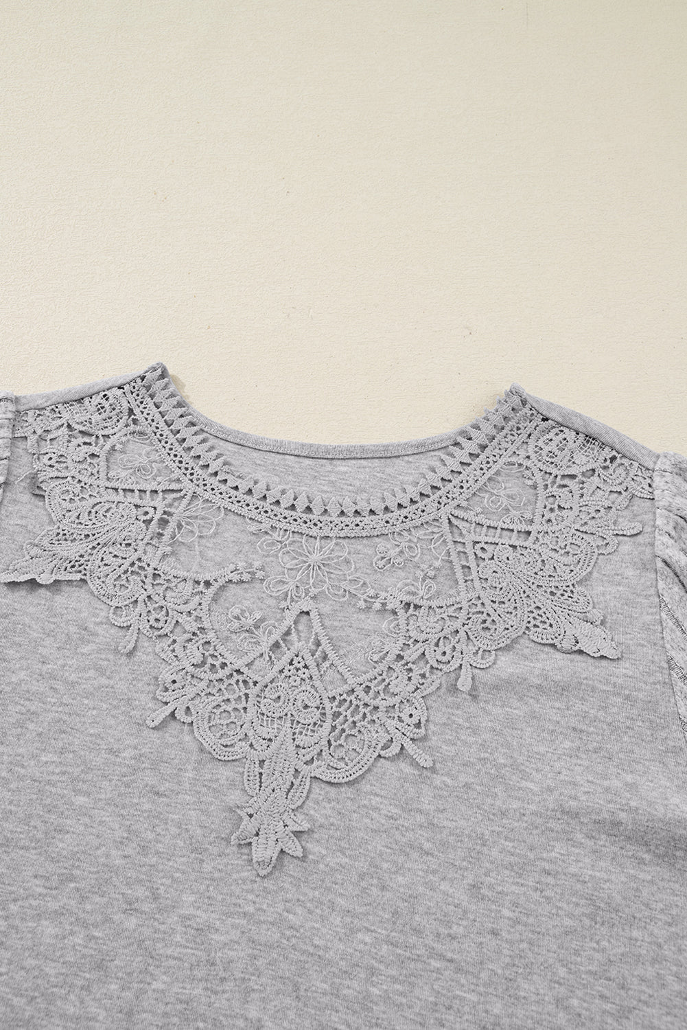 Gray Hollowed Lace Ribbed Knit Long Sleeve Patchwork Top-Tops/Long Sleeve Tops-[Adult]-[Female]-2022 Online Blue Zone Planet