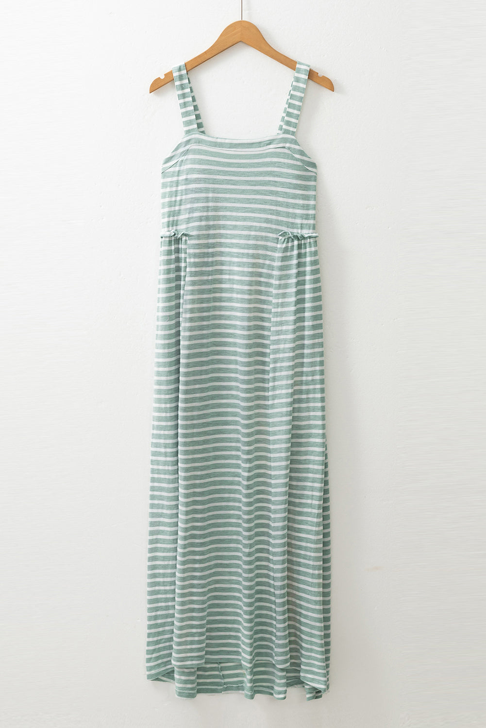 Green Stripe Shirred Frilled High Waist Sleeveless Loose Fit Maxi Dress-TOPS / DRESSES-[Adult]-[Female]-2022 Online Blue Zone Planet