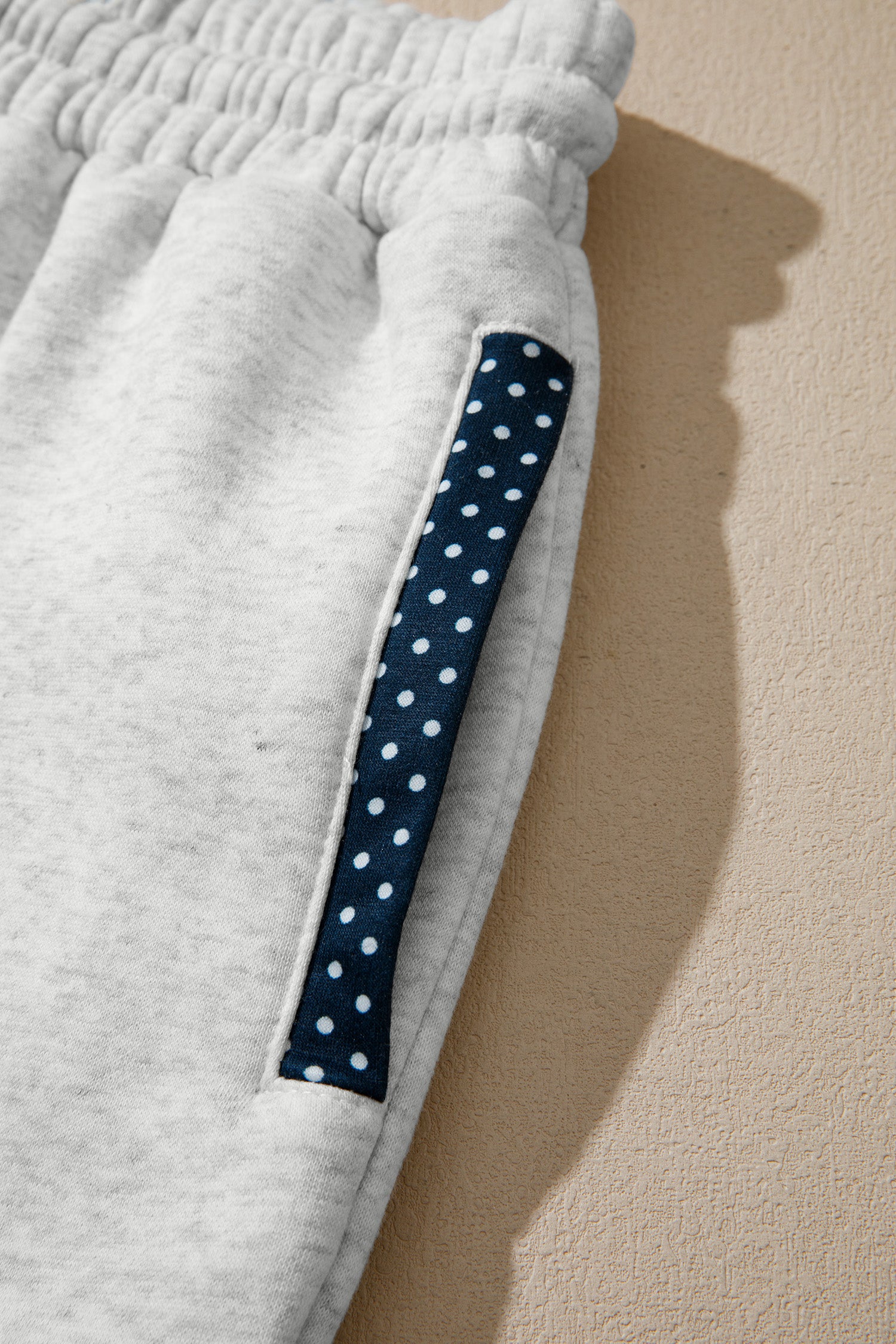 Light Grey Polka Dot Patchwork Mock Neck Pullover Casual Shorts Set-Two Piece Sets/Short Sets-[Adult]-[Female]-2022 Online Blue Zone Planet