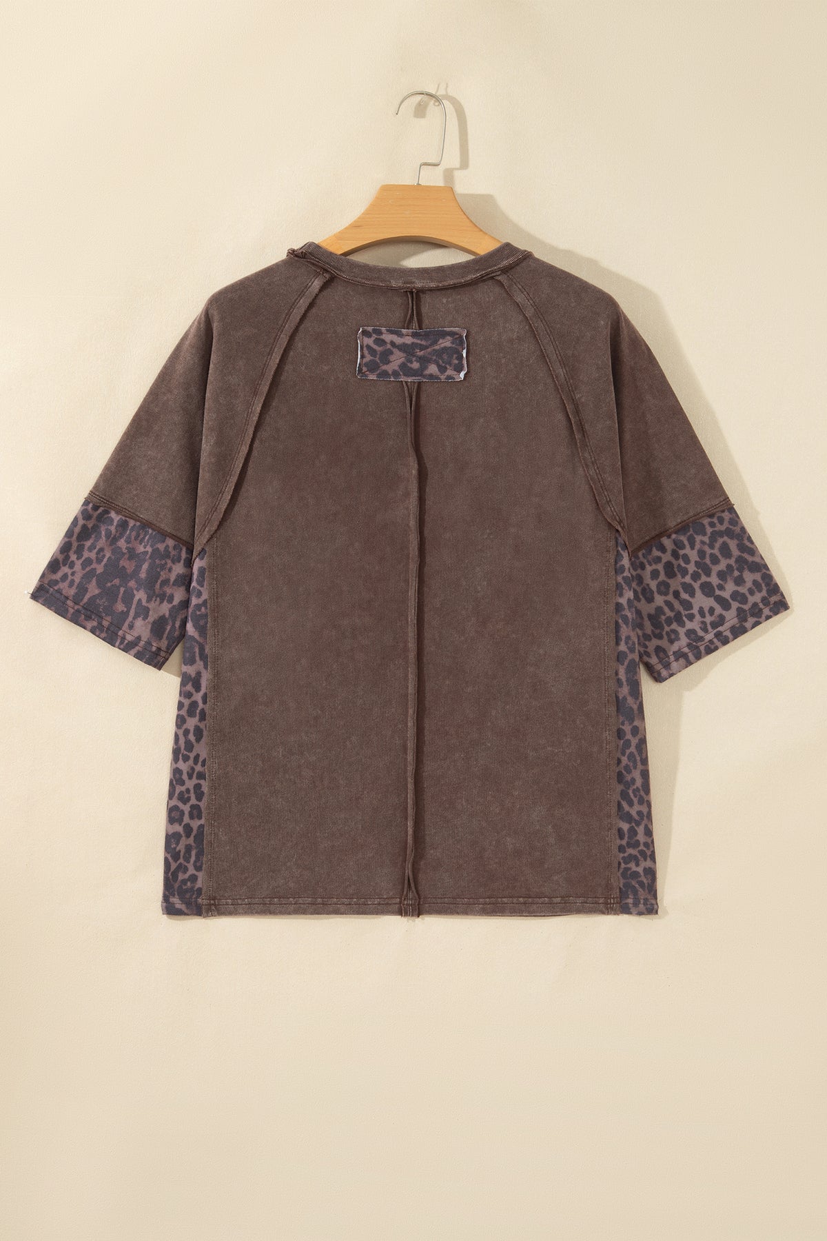 Coffee Mineral Wash Exposed Seam Leopard Star Patched T Shirt-Tops/Tops & Tees-[Adult]-[Female]-2022 Online Blue Zone Planet