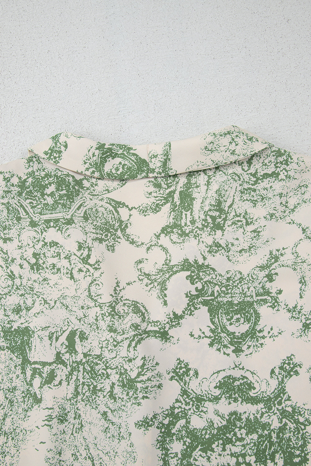 Green Landscape Print Tied 3/4 Sleeve Shirt with Sash-Tops/Blouses & Shirts-[Adult]-[Female]-2022 Online Blue Zone Planet