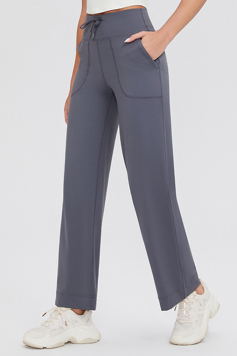 Basic Bae Full Size Drawstring High Waist Pants with Pockets-BOTTOMS SIZES SMALL MEDIUM LARGE-[Adult]-[Female]-Dusty Blue-S-2022 Online Blue Zone Planet