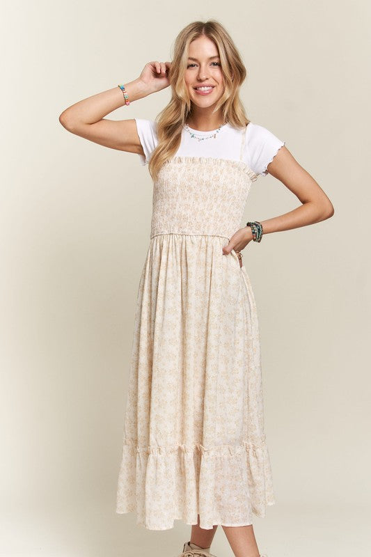 ADORA Smocked Floral Ruffled Hem Cami Dress-TOPS / DRESSES-[Adult]-[Female]-2022 Online Blue Zone Planet