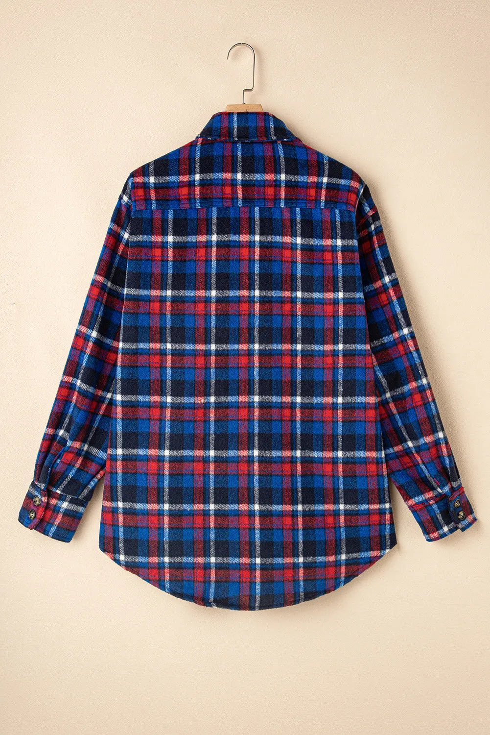 Pocketed Plaid Collared Neck Long Sleeve Shacket-TOPS / DRESSES-[Adult]-[Female]-2022 Online Blue Zone Planet