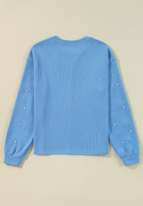 Pearl Trim Round Neck Long Sleeve Sweatshirt-TOPS / DRESSES-[Adult]-[Female]-2022 Online Blue Zone Planet