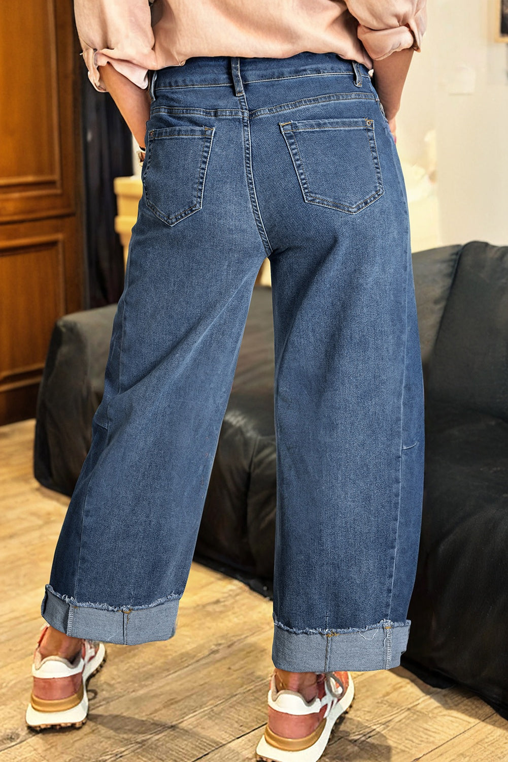 Ashleigh Blue Stitched Raw Hem Wide Leg Loose Jeans-TOPS / DRESSES-[Adult]-[Female]-2022 Online Blue Zone Planet