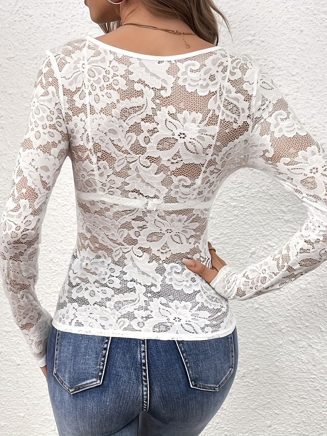 Lace V-Neck Long Sleeve Top-TOPS / DRESSES-[Adult]-[Female]-2022 Online Blue Zone Planet