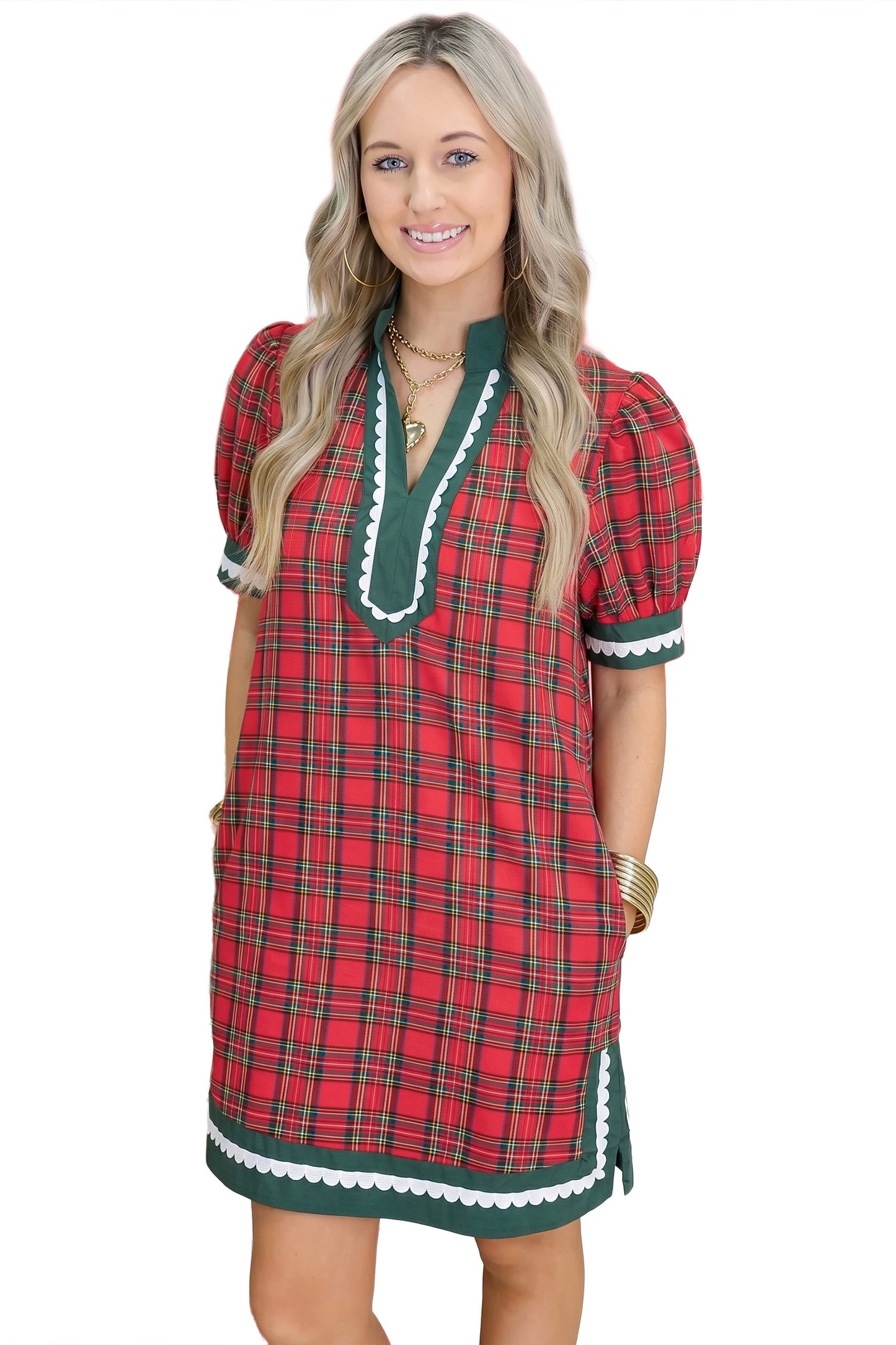 Red Plaid Mini Mini Shift Style Short Sleeve Dress-Dresses/Mini Dresses-[Adult]-[Female]-2022 Online Blue Zone Planet