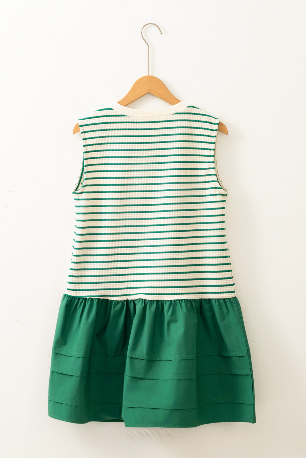 Green Stripe Woven Ruffled Sleeveless Mini Dress-Dresses/Mini Dresses-[Adult]-[Female]-2022 Online Blue Zone Planet