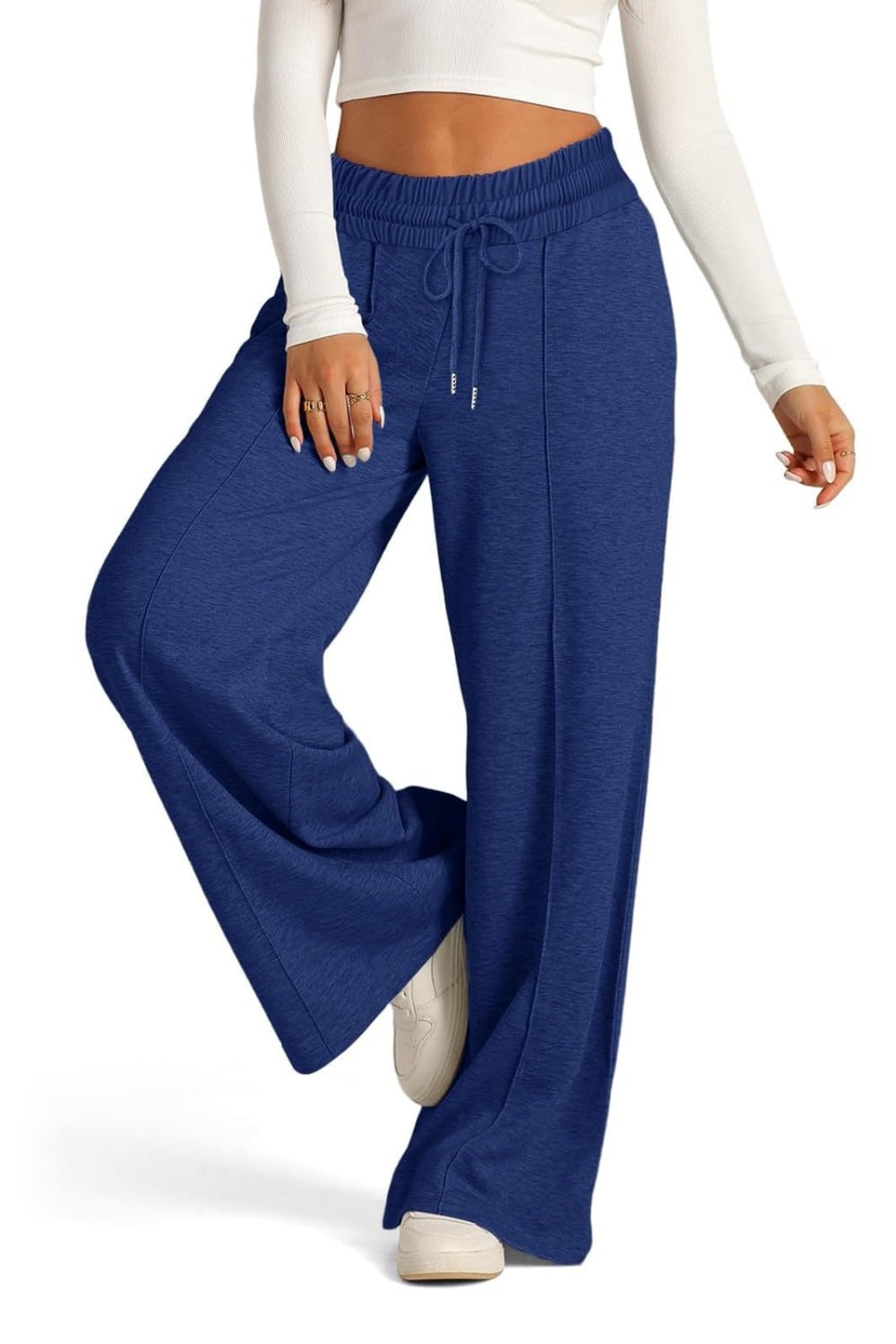 Drawstring Elastic Waist Wide Leg Pants-BOTTOMS SIZES SMALL MEDIUM LARGE-[Adult]-[Female]-2022 Online Blue Zone Planet