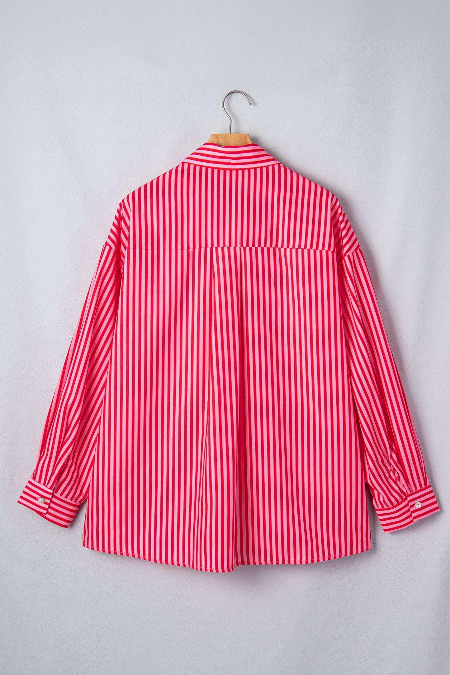Red Stripe Button-Up Shirt Long Sleeve Patch Pocket Casual Shirt-Tops/Blouses & Shirts-[Adult]-[Female]-2022 Online Blue Zone Planet