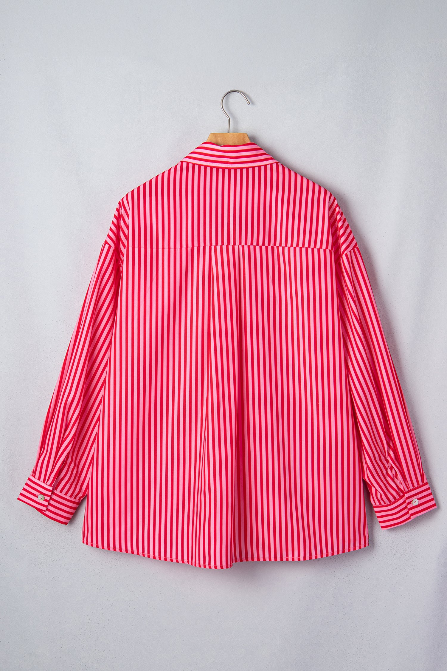 Red Stripe Button-Up Shirt Long Sleeve Patch Pocket Casual Shirt-Tops/Blouses & Shirts-[Adult]-[Female]-2022 Online Blue Zone Planet