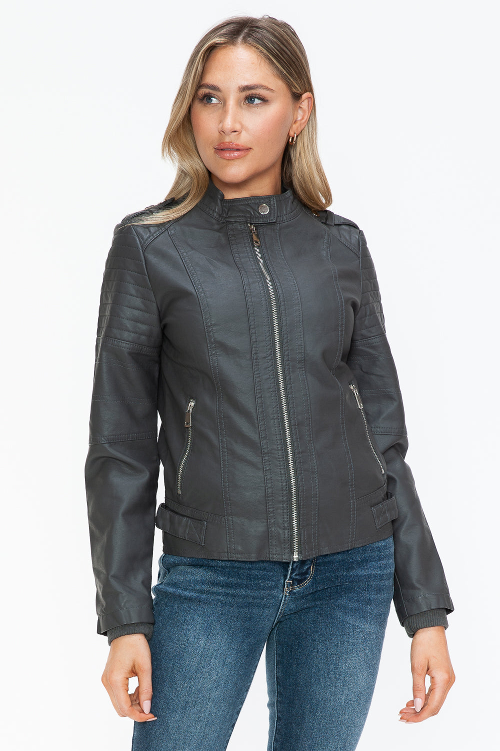 Blue Zone Planet | Snobbish PU Leather Biker Jacket with Side Zip Pockets-TOPS / DRESSES-[Adult]-[Female]-2022 Online Blue Zone Planet