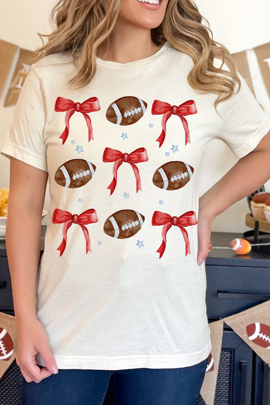 White Bowknot Rugby Graphic Crew Neck Tee-Graphic/Graphic Tees-[Adult]-[Female]-White-S-2022 Online Blue Zone Planet