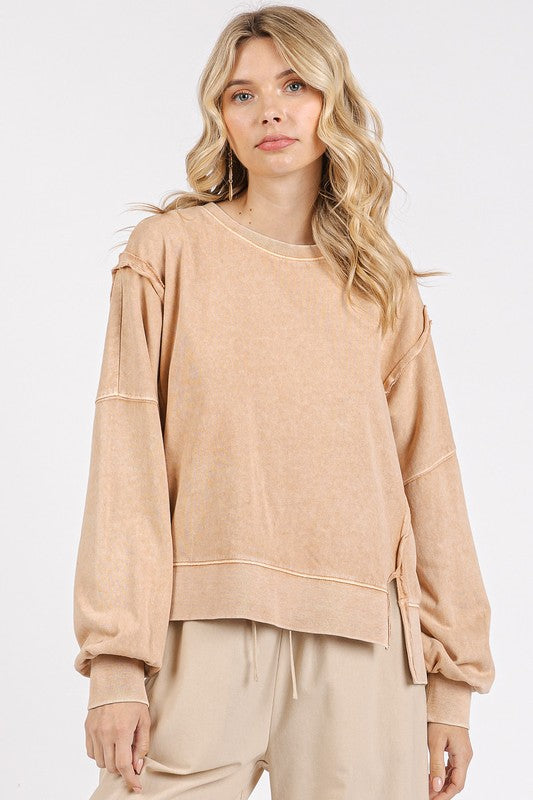Mittoshop Side Slit Exposed Seam Round Neck Sweatshirt-TOPS / DRESSES-[Adult]-[Female]-2022 Online Blue Zone Planet