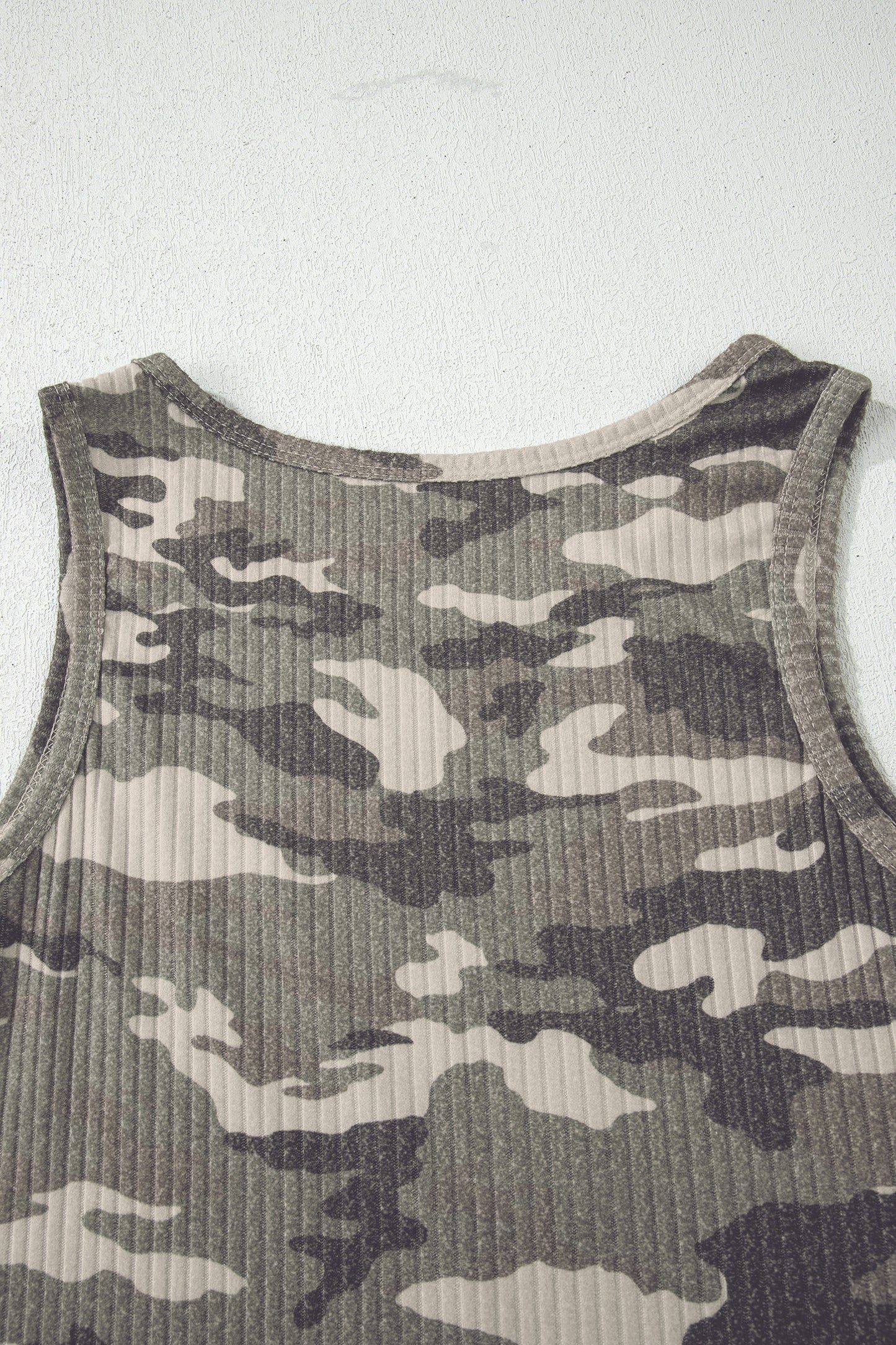 Green Camouflage Print Ribbed Knit Round Neck Tank Top-Tops/Tank Tops-[Adult]-[Female]-2022 Online Blue Zone Planet