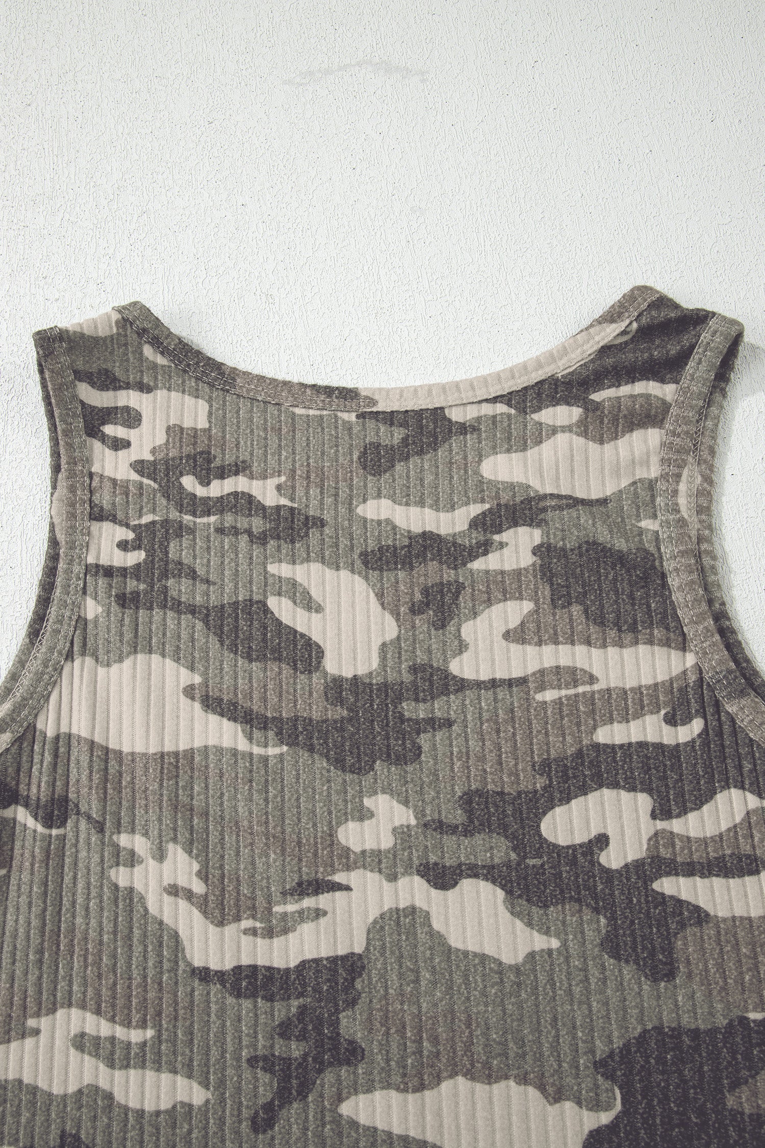 Green Camouflage Print Ribbed Knit Round Neck Tank Top-Tops/Tank Tops-[Adult]-[Female]-2022 Online Blue Zone Planet