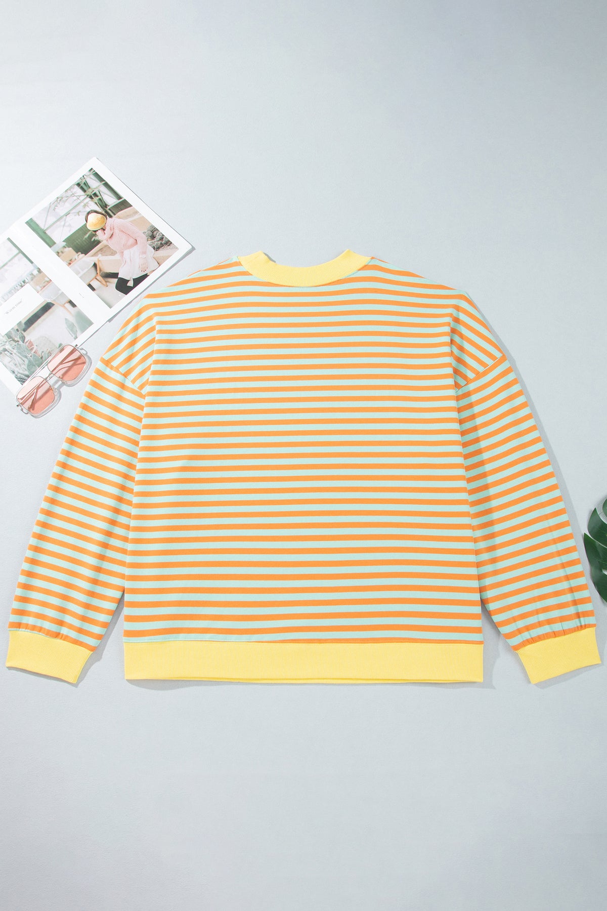 Orange Stripe High Neck Striped Colorblock Tunic Plus Size Sweatshirt-Plus Size/Plus Size Sweatshirts & Hoodies-[Adult]-[Female]-2022 Online Blue Zone Planet