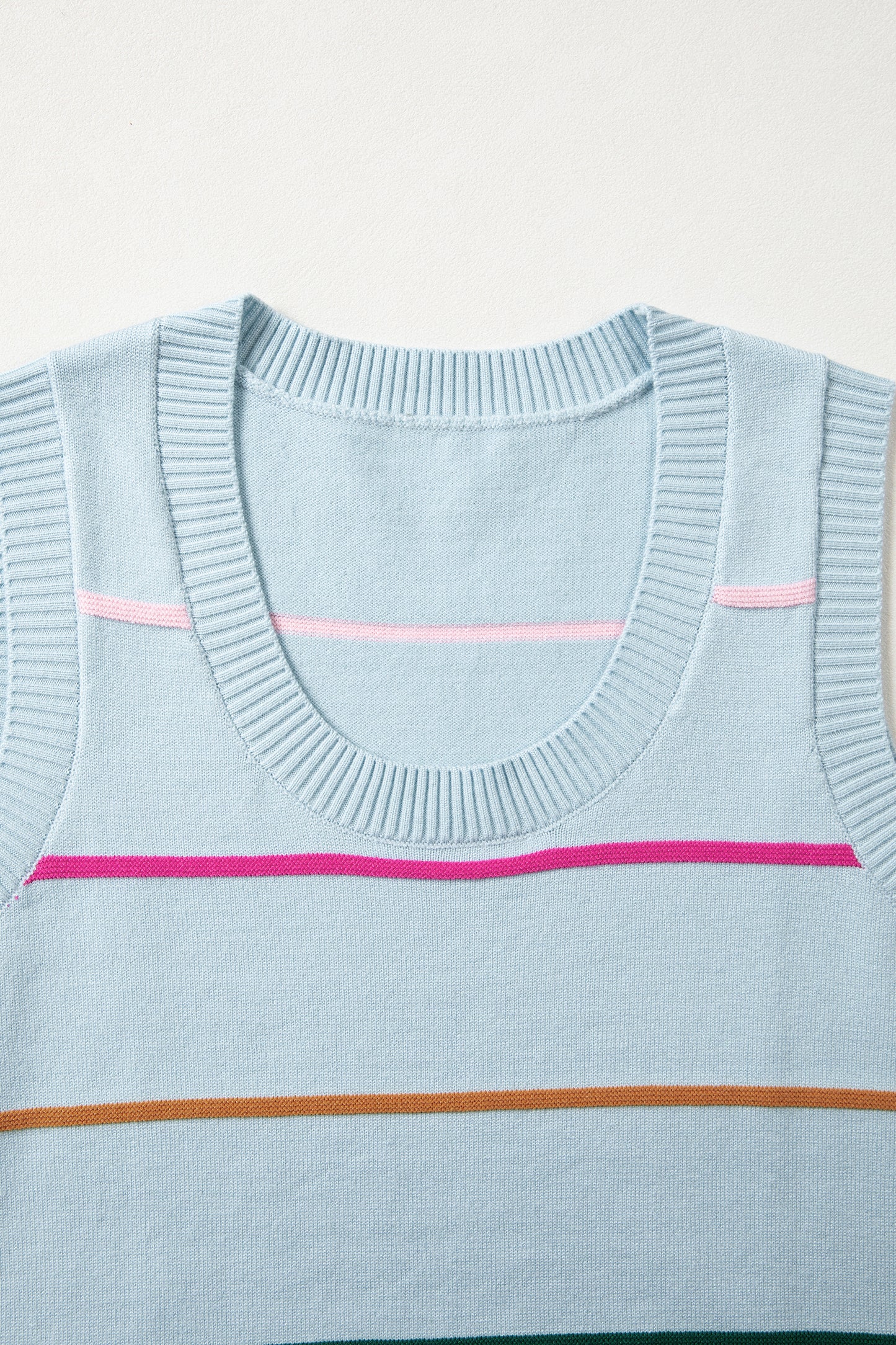 Sky Blue Stripe Round Neck Knitted Sweater Tank-TOPS / DRESSES-[Adult]-[Female]-2022 Online Blue Zone Planet
